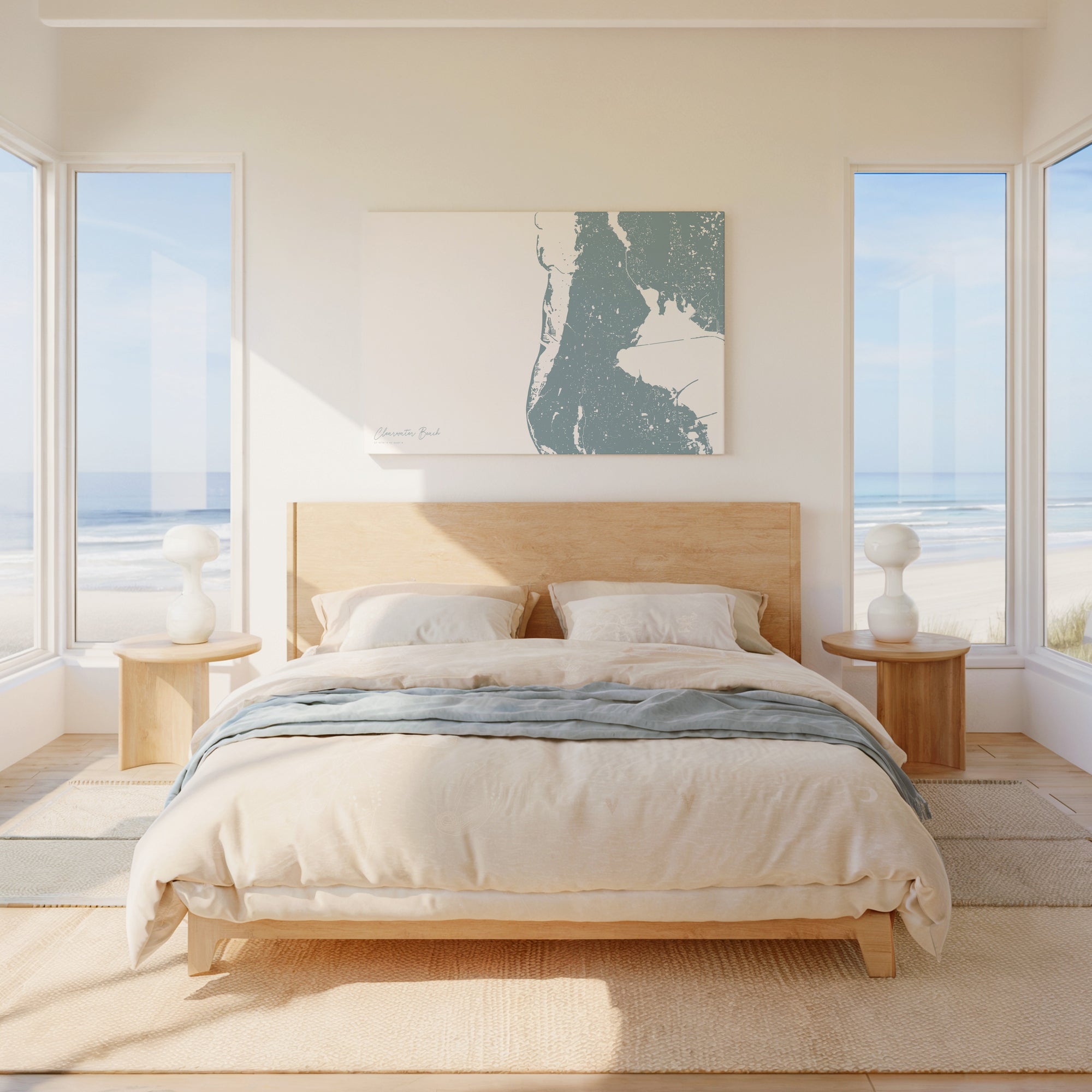 Clearwater Beach soft blue horizontal wrapped canvas map in the ratio 3:2 hand mockup