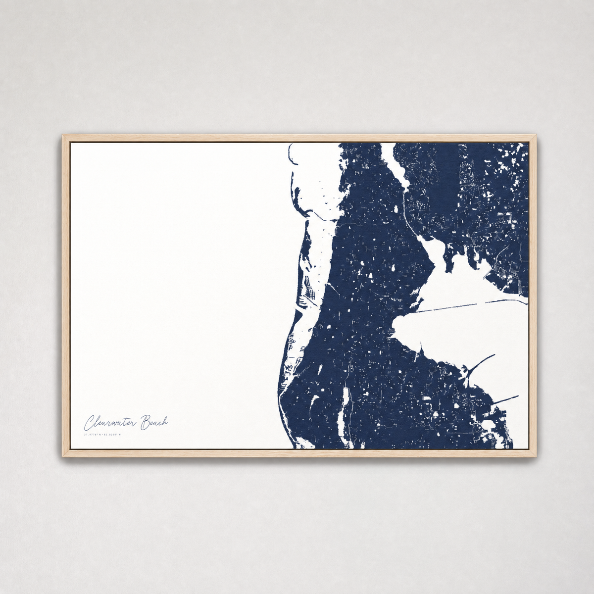 Clearwater Beach Coastal Map — Canvas Horizontal — navy, Light Wood
