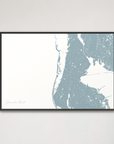 Clearwater Beach Coastal Map — Canvas Horizontal, soft-blue, Black Frame