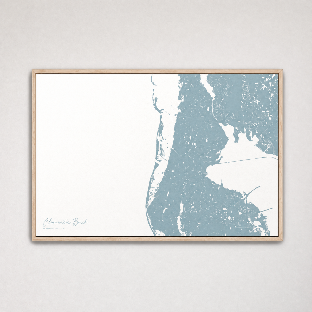 Clearwater Beach Coastal Map — Canvas Horizontal — soft-blue, Light Wood