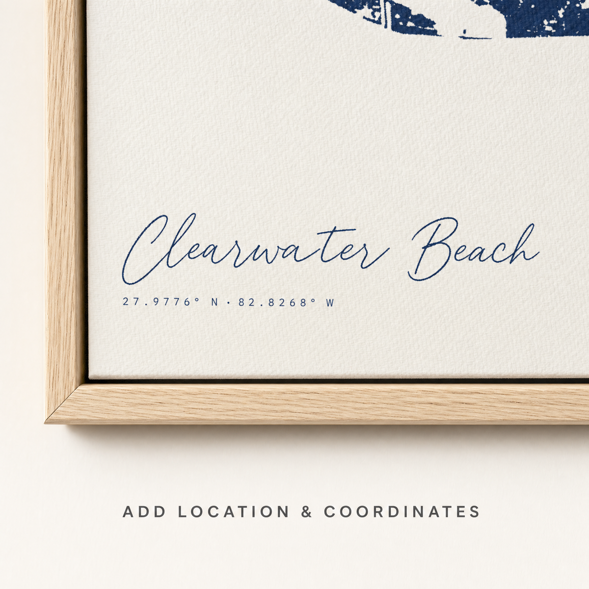 Clearwater Beach canvas map — location and coordinates customization