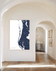 Clearwater Beach navy vertical canvas map in the Bello mixed room scene