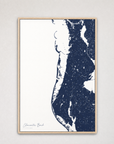 Clearwater Beach Coastal Map — Canvas Vertical — navy, Light Wood