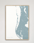 Clearwater Beach Coastal Map — Canvas Vertical, soft-blue, Natural Oak