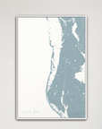 Clearwater Beach Coastal Map — Canvas Vertical, soft-blue, White Frame