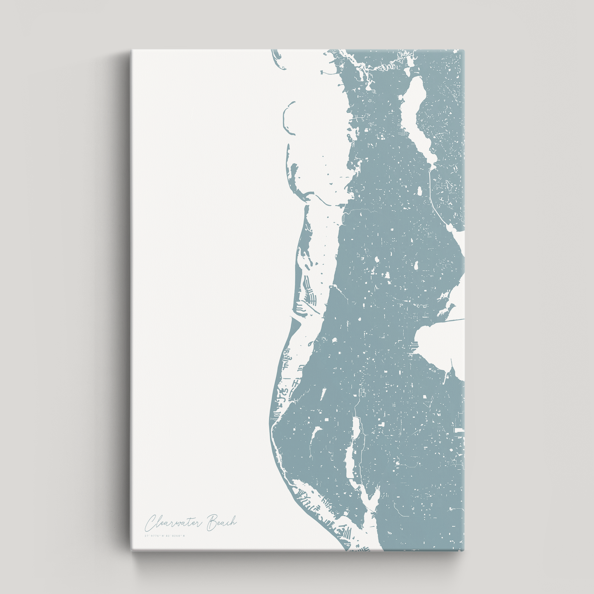 Clearwater Beach Coastal Map — Canvas Vertical, soft-blue, No Frame