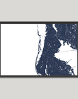 Clearwater Beach Coastal Map — Fine Art Print Horizontal, navy, Black Frame, 10x8