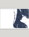 Clearwater Beach Coastal Map — Fine Art Print Horizontal, navy, White Frame, 10x8