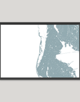 Clearwater Beach Coastal Map — Fine Art Print Horizontal, soft-blue, Black Frame, 10x8