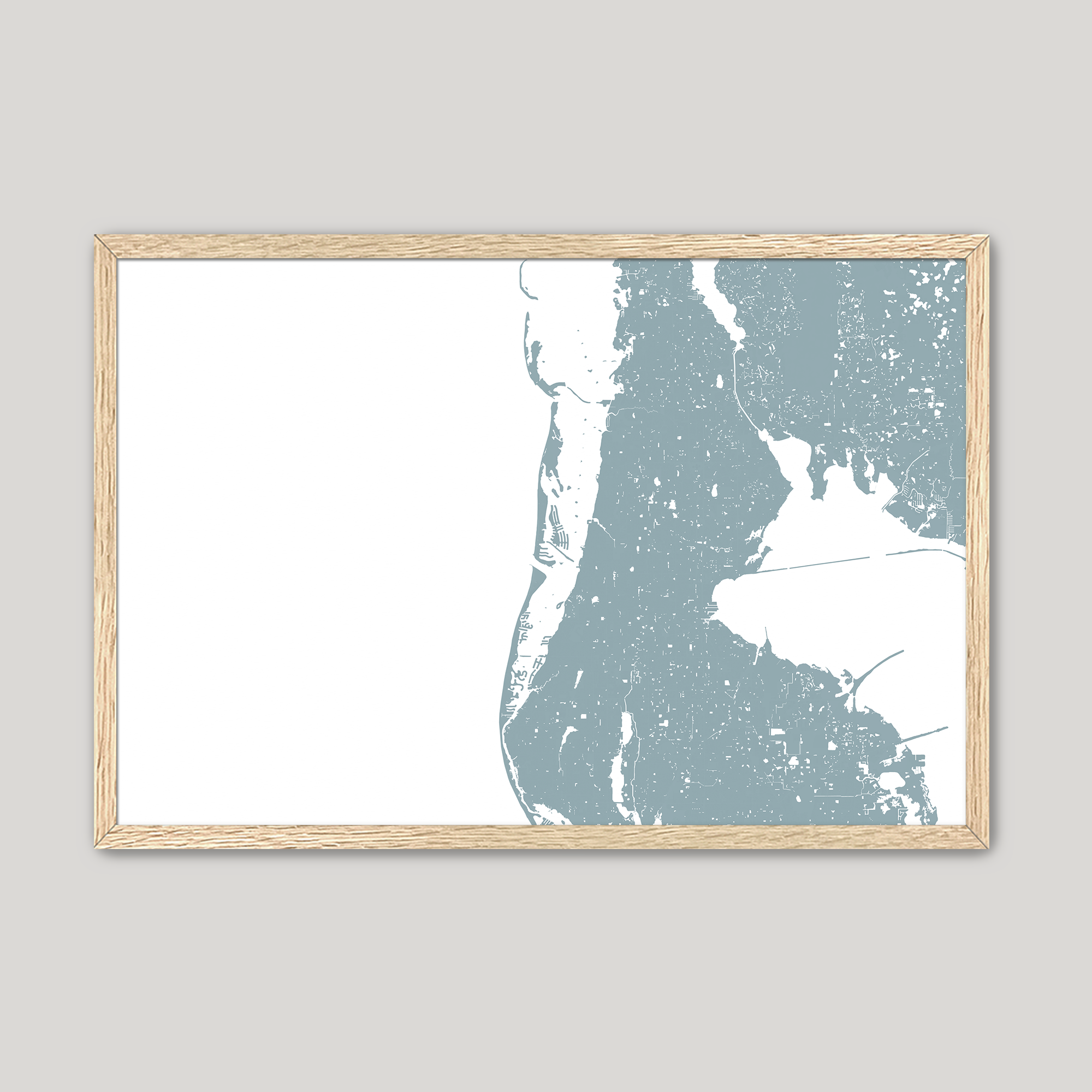 Clearwater Beach Coastal Map — Fine Art Print Horizontal, soft-blue, Oak, 10x8