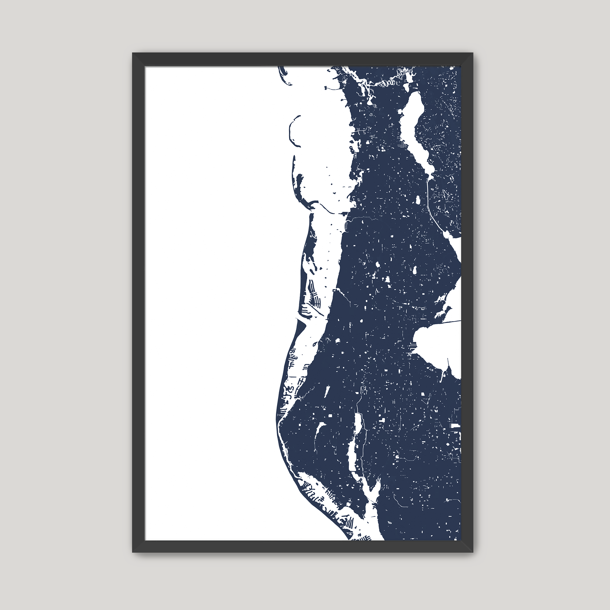 Clearwater Beach Coastal Map — Fine Art Print Vertical, navy, Black Frame, 8x10
