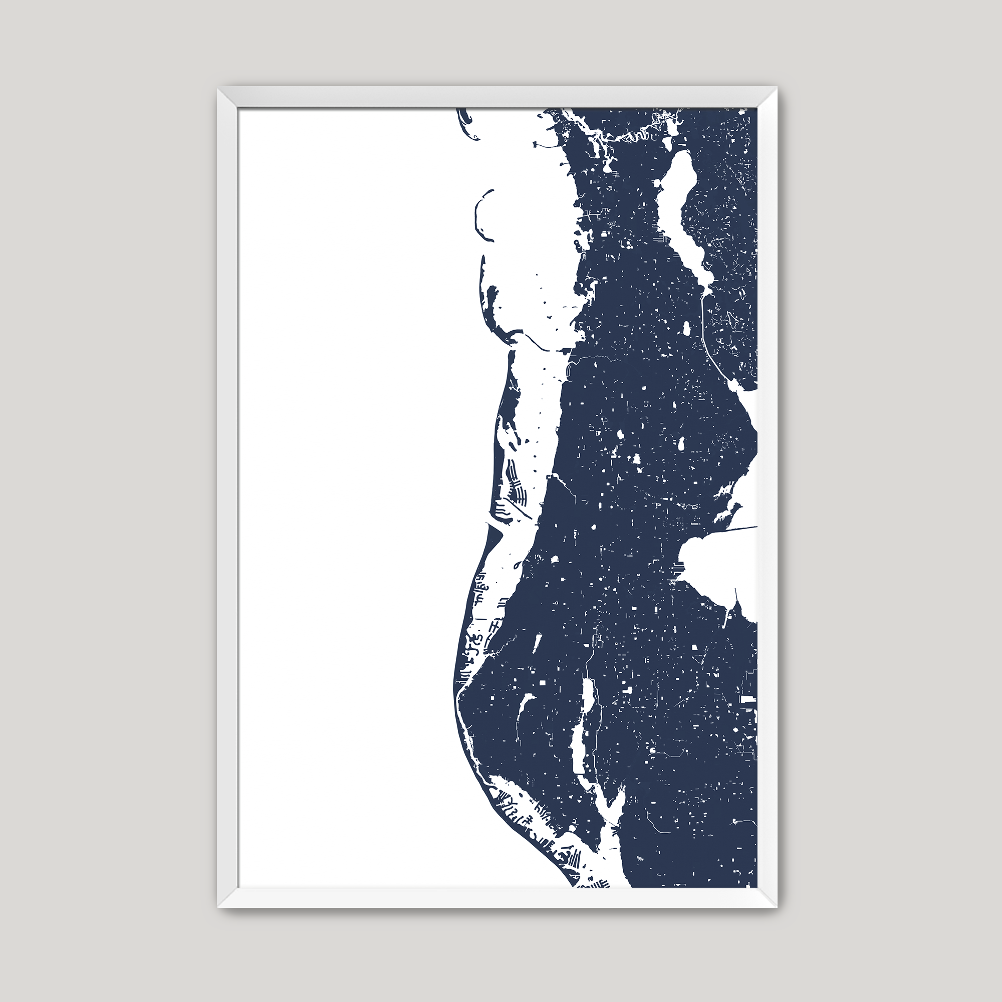 Clearwater Beach Coastal Map — Fine Art Print Vertical, navy, White Frame, 8x10