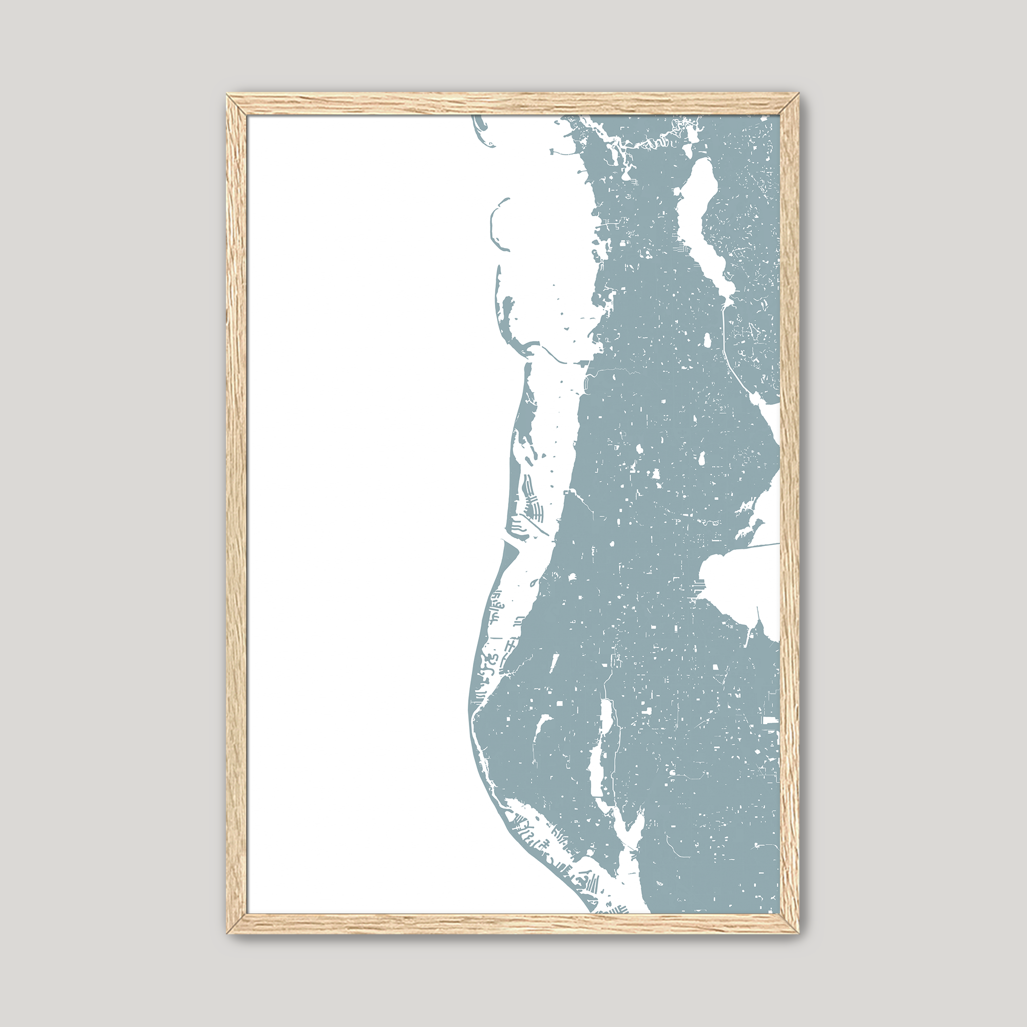 Clearwater Beach Coastal Map — Fine Art Print Vertical, soft-blue, Oak, 8x10