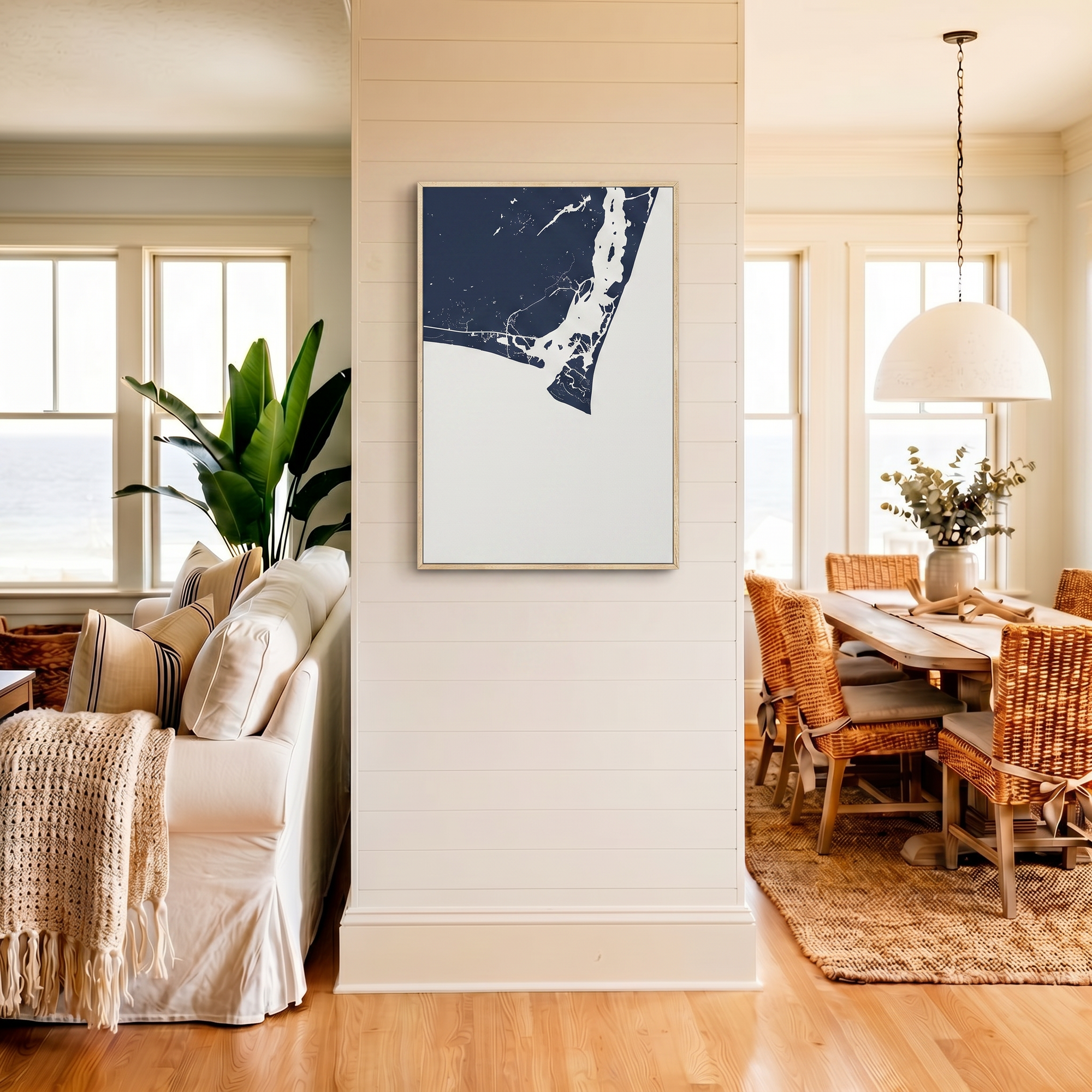 Bald Head Island canvas map art in coastal setting