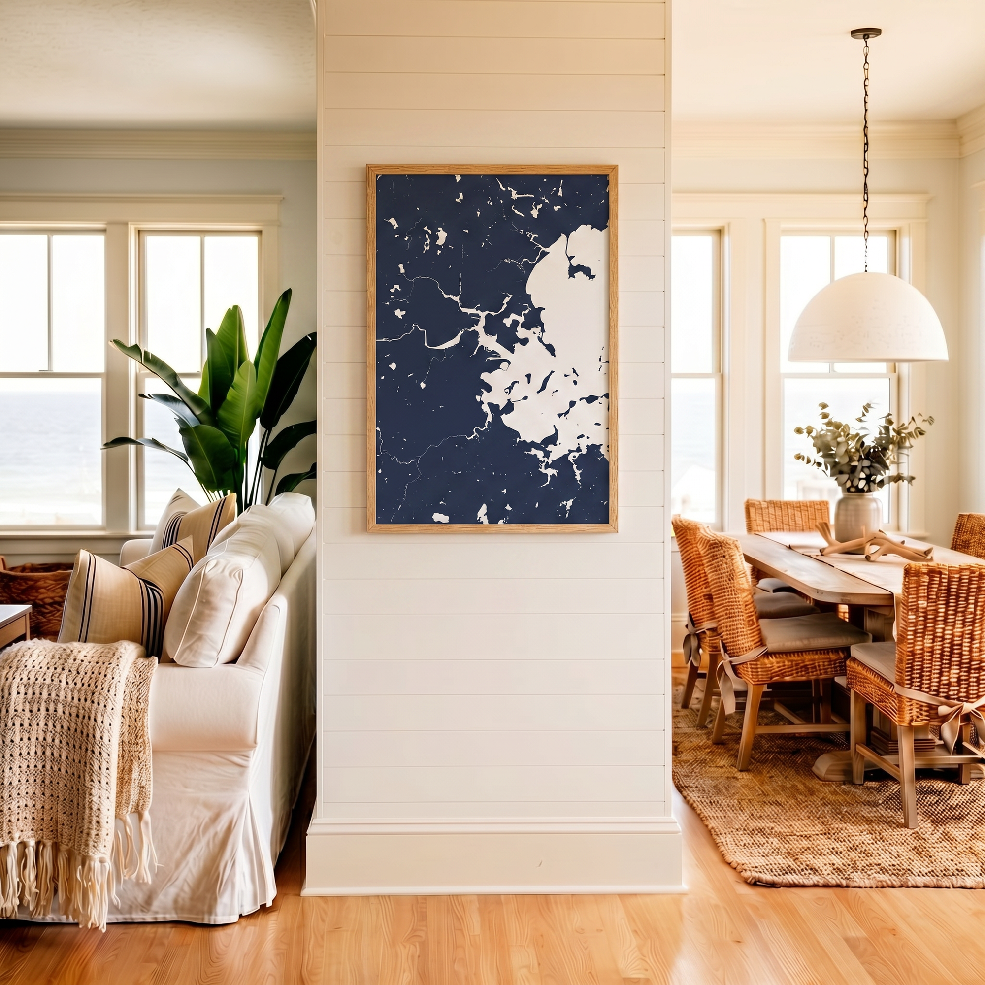 Boston matte map art in coastal setting