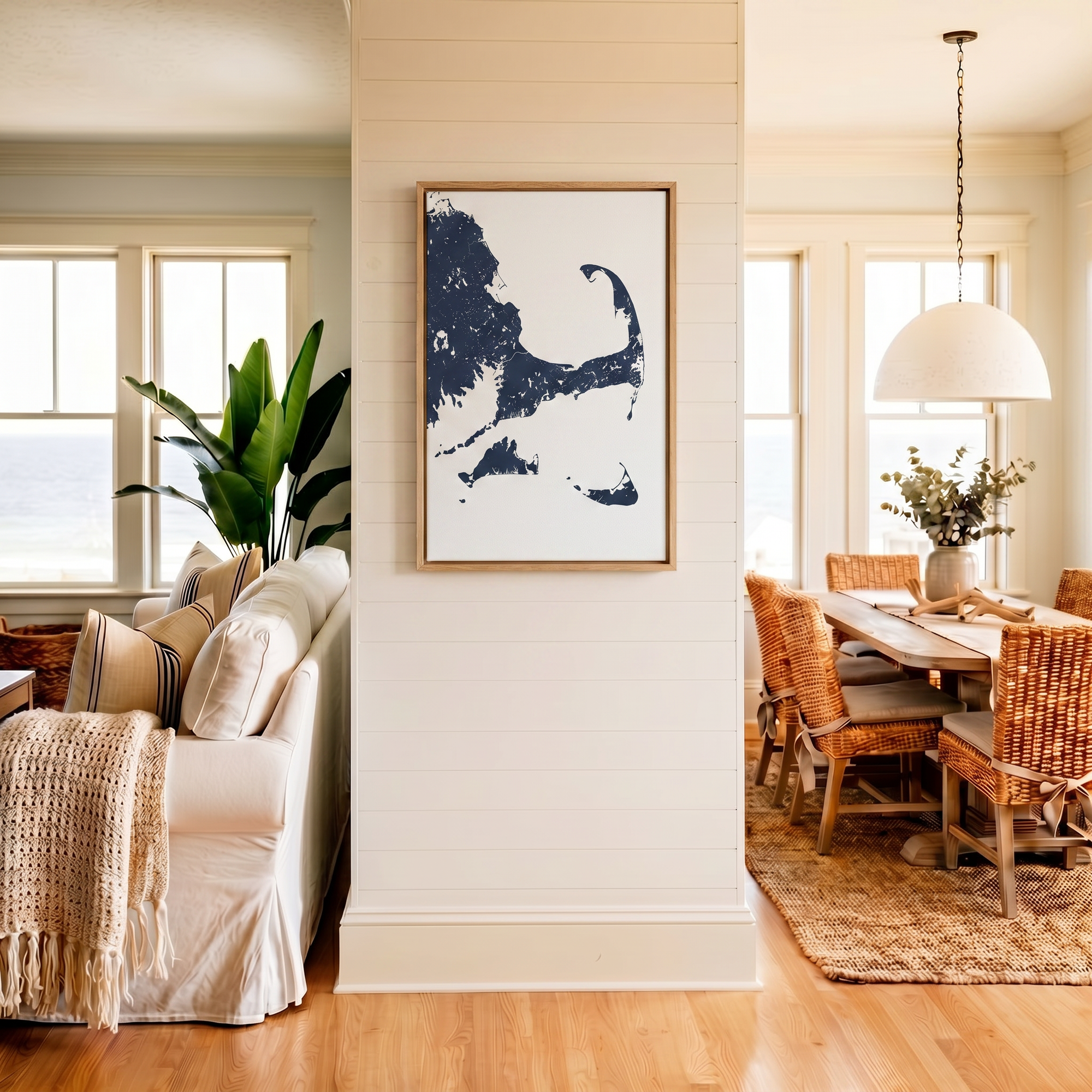 Cape Cod canvas map art in coastal setting
