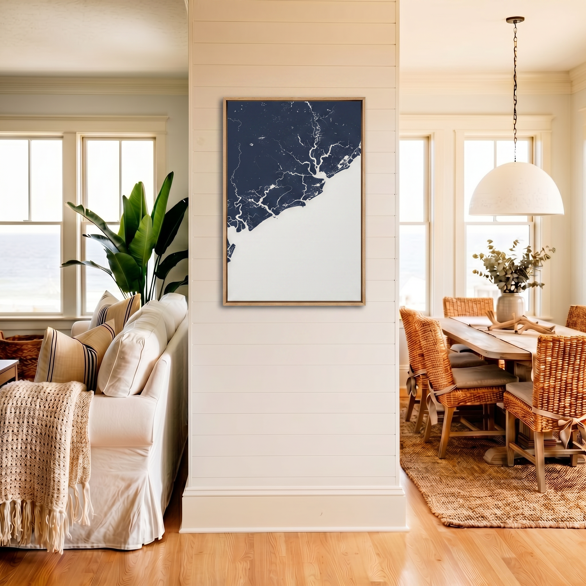 Charleston / Lowcountry canvas map art in coastal setting