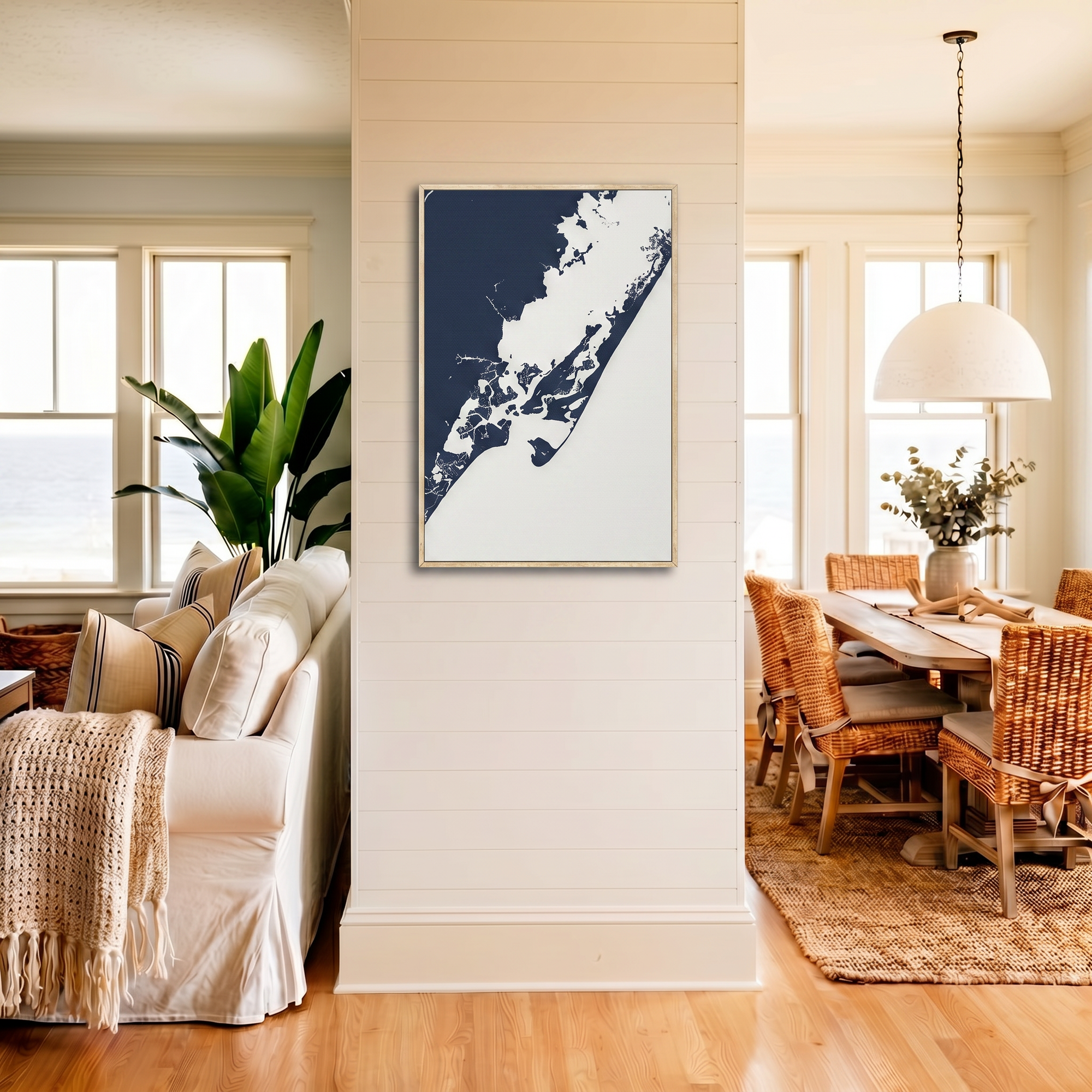 Chincoteague Island canvas map art in coastal setting