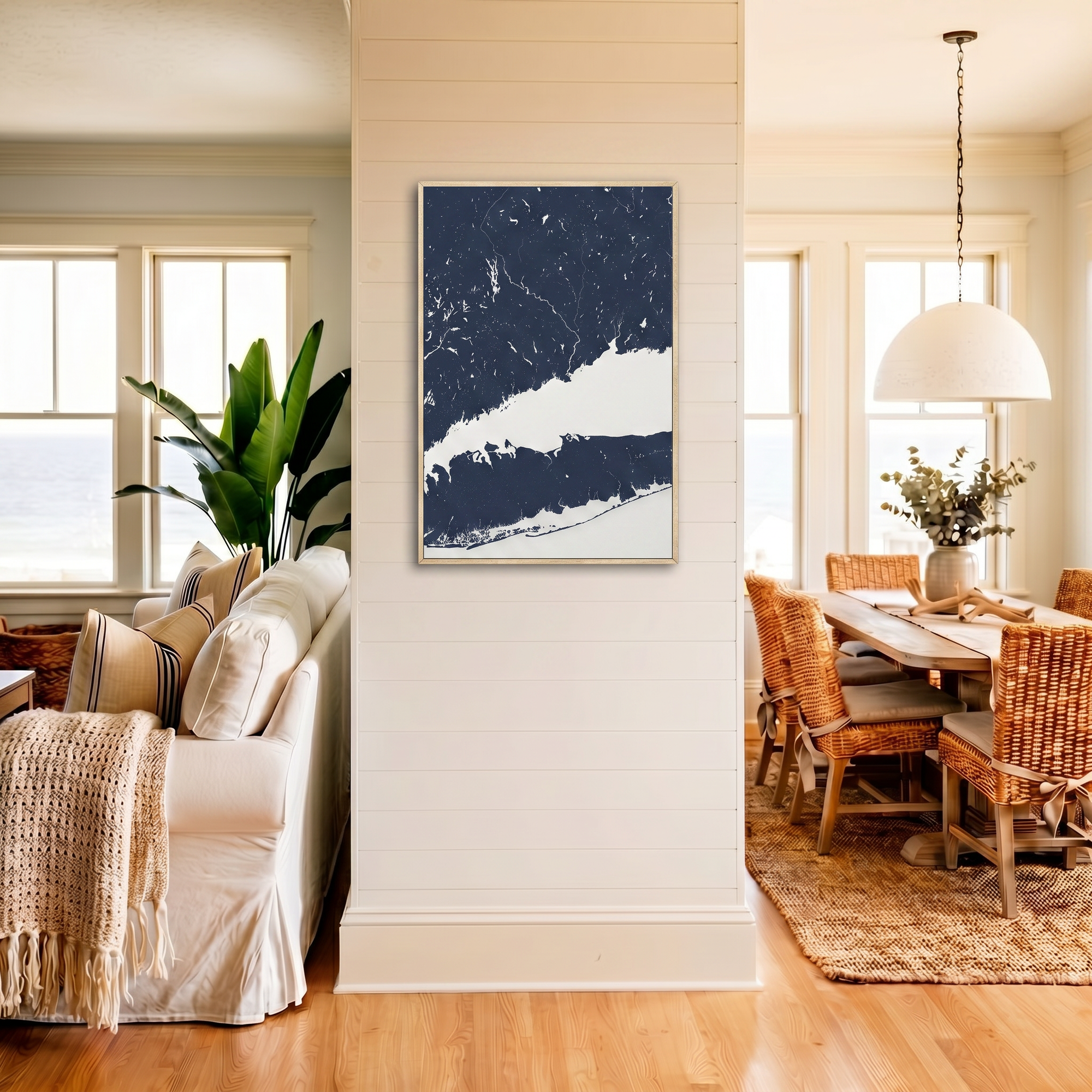 Connecticut Coast canvas map art in coastal setting