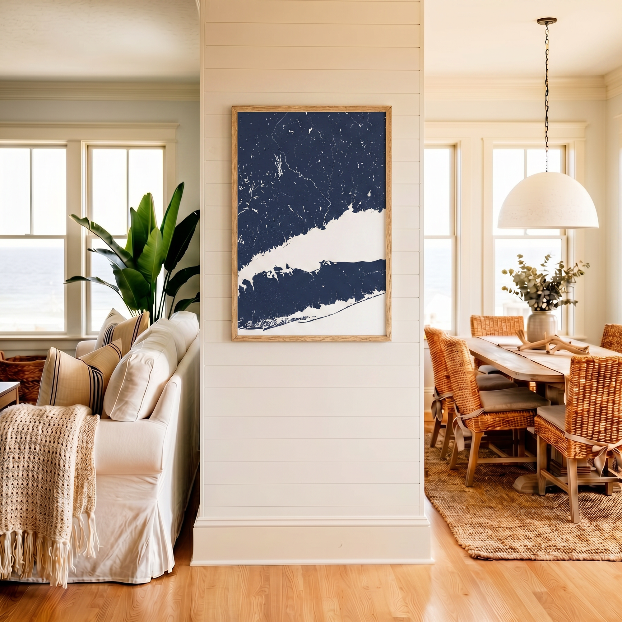 Connecticut Coast matte map art in coastal setting