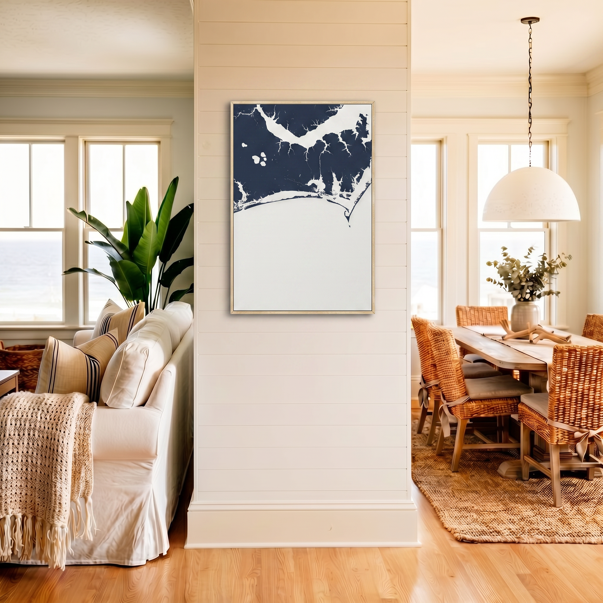 Crystal Coast/Emerald Isle canvas map art in coastal setting