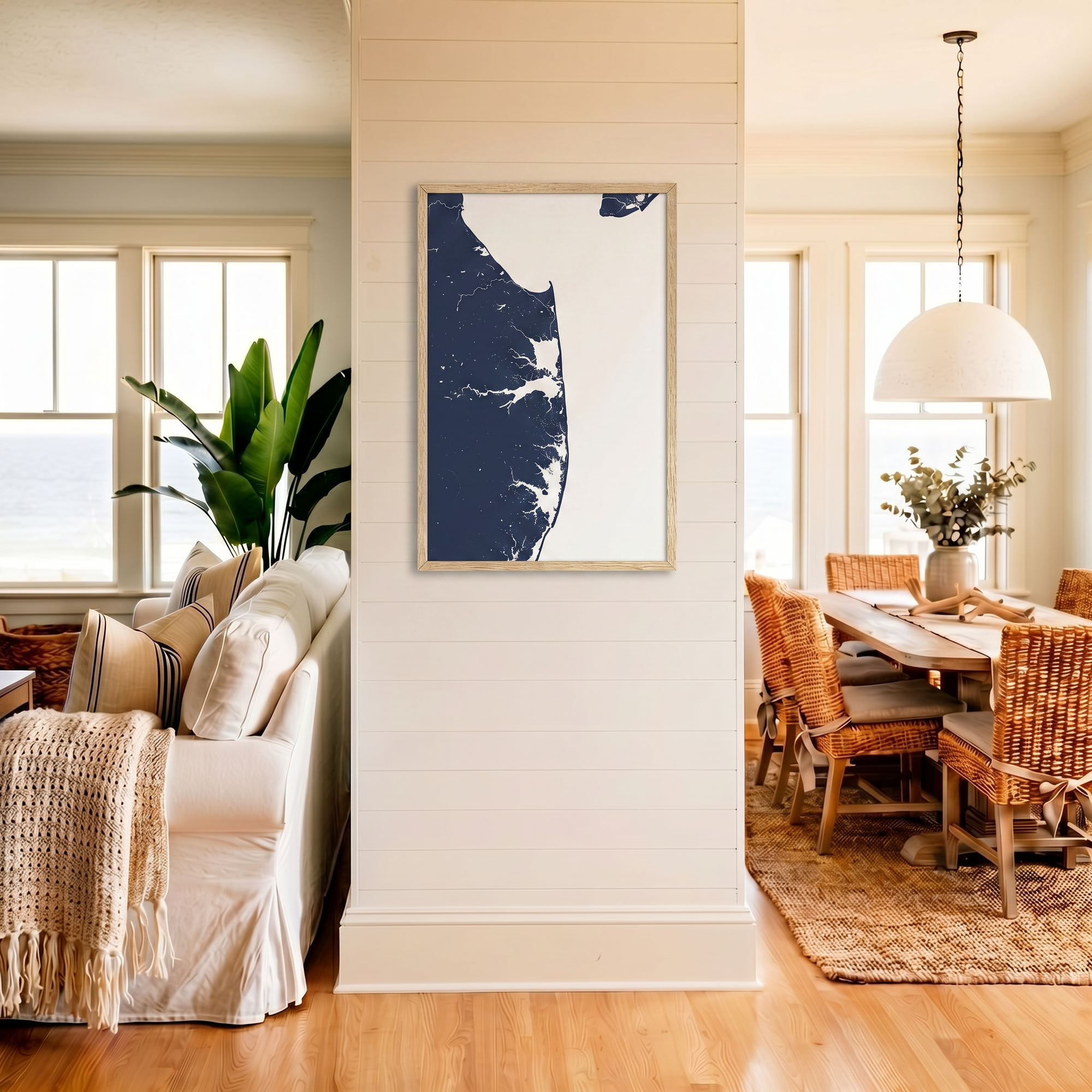 Delaware Beaches matte map art in coastal setting