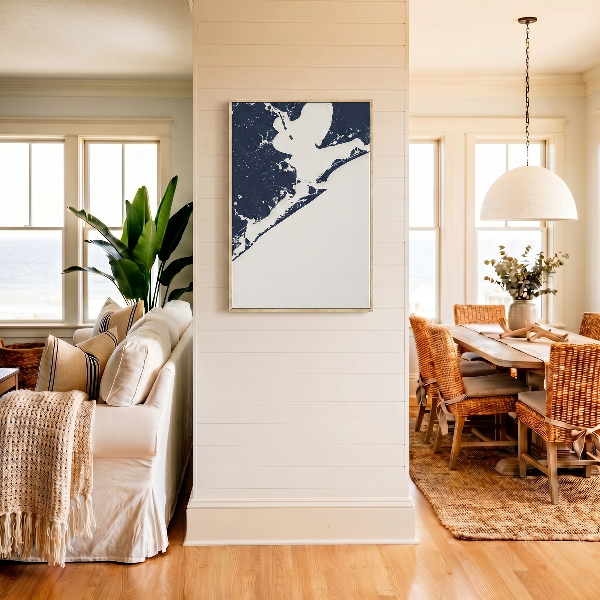Galveston canvas map art in coastal setting