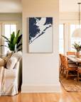Galveston canvas map art in coastal setting