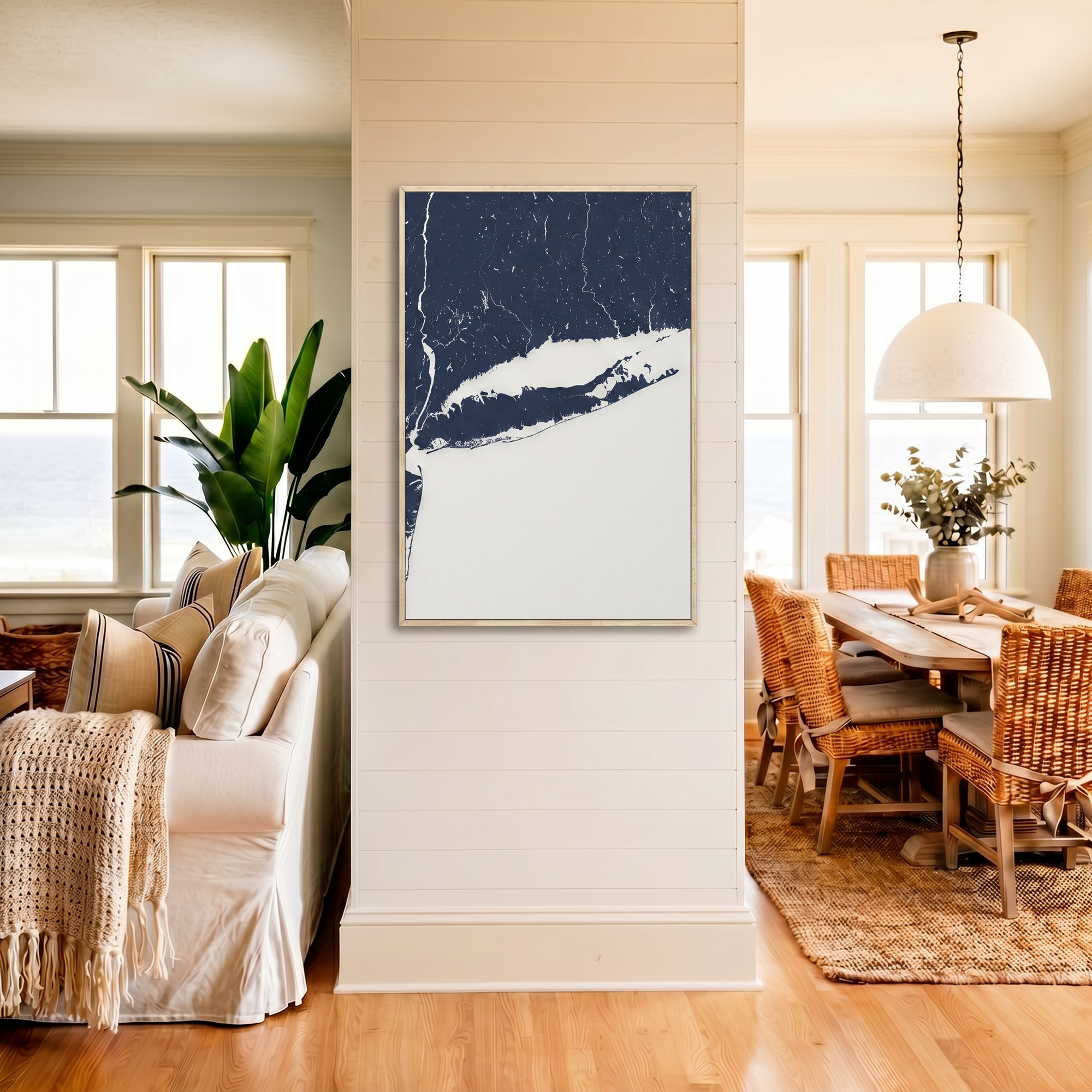 Long Island canvas map art in coastal setting