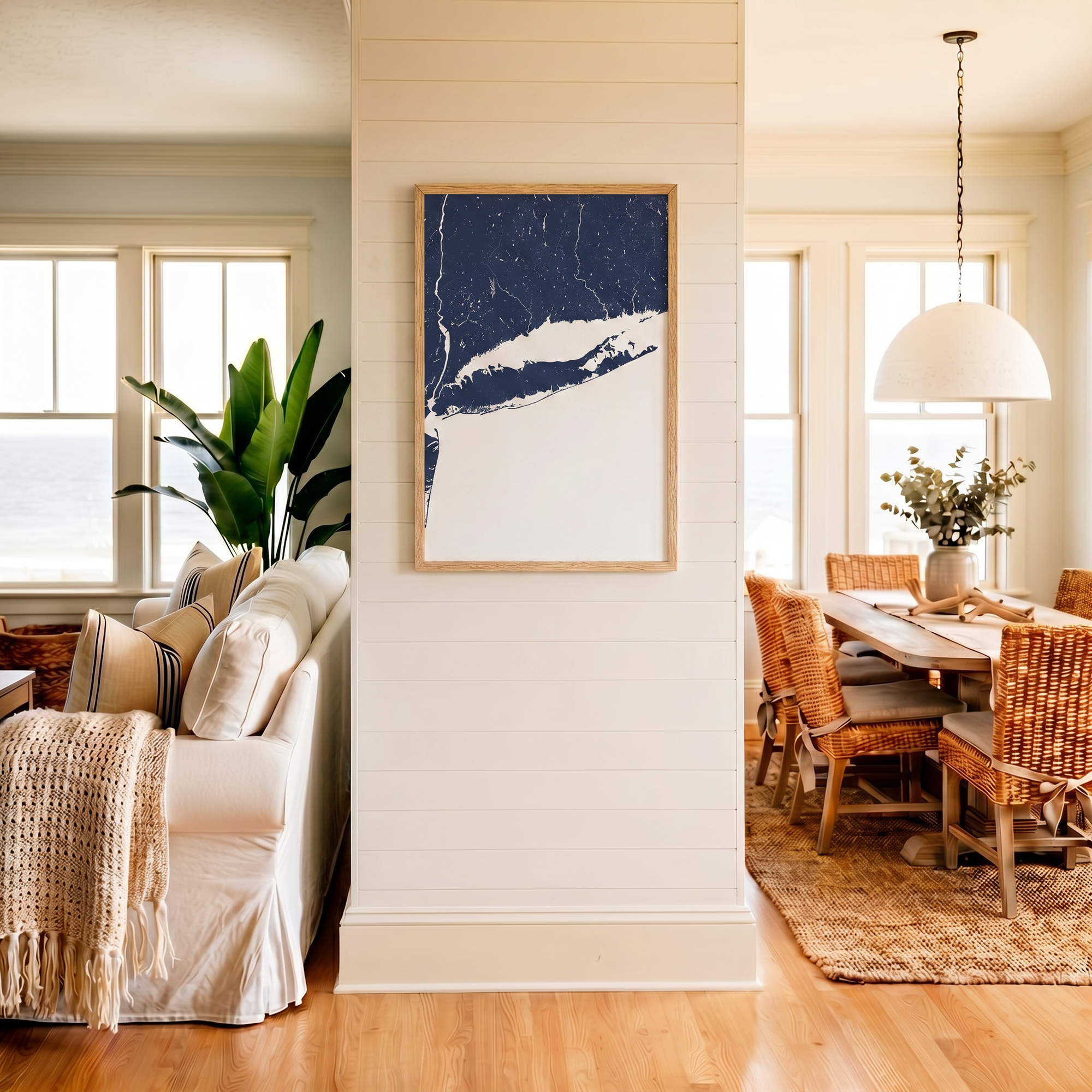 Long Island matte map art in coastal setting