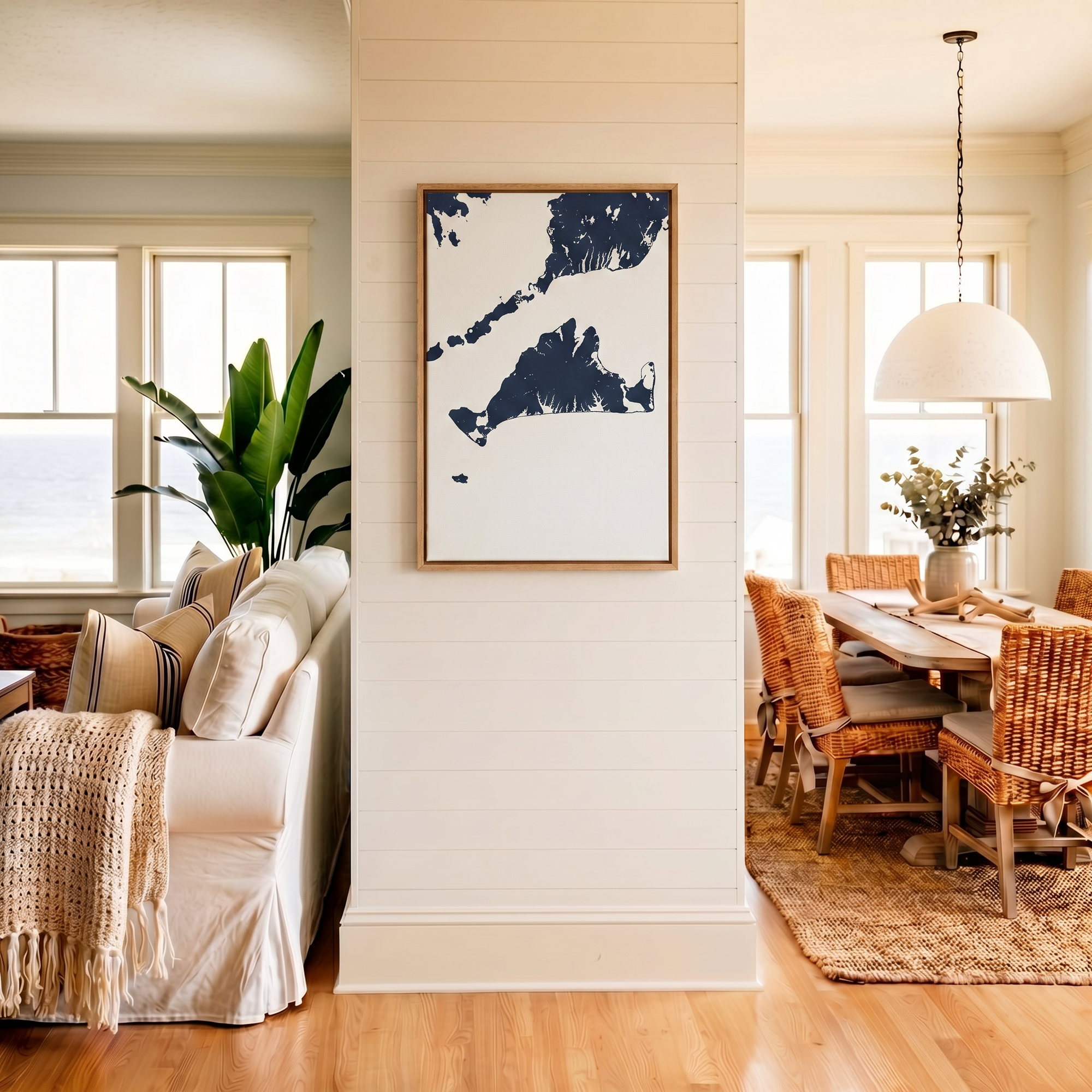 Martha's Vineyard canvas map art in coastal setting