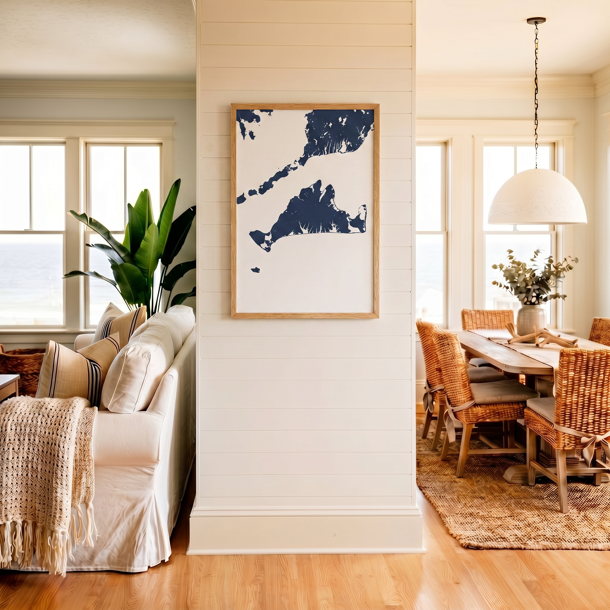 Martha's Vineyard matte map art in coastal setting