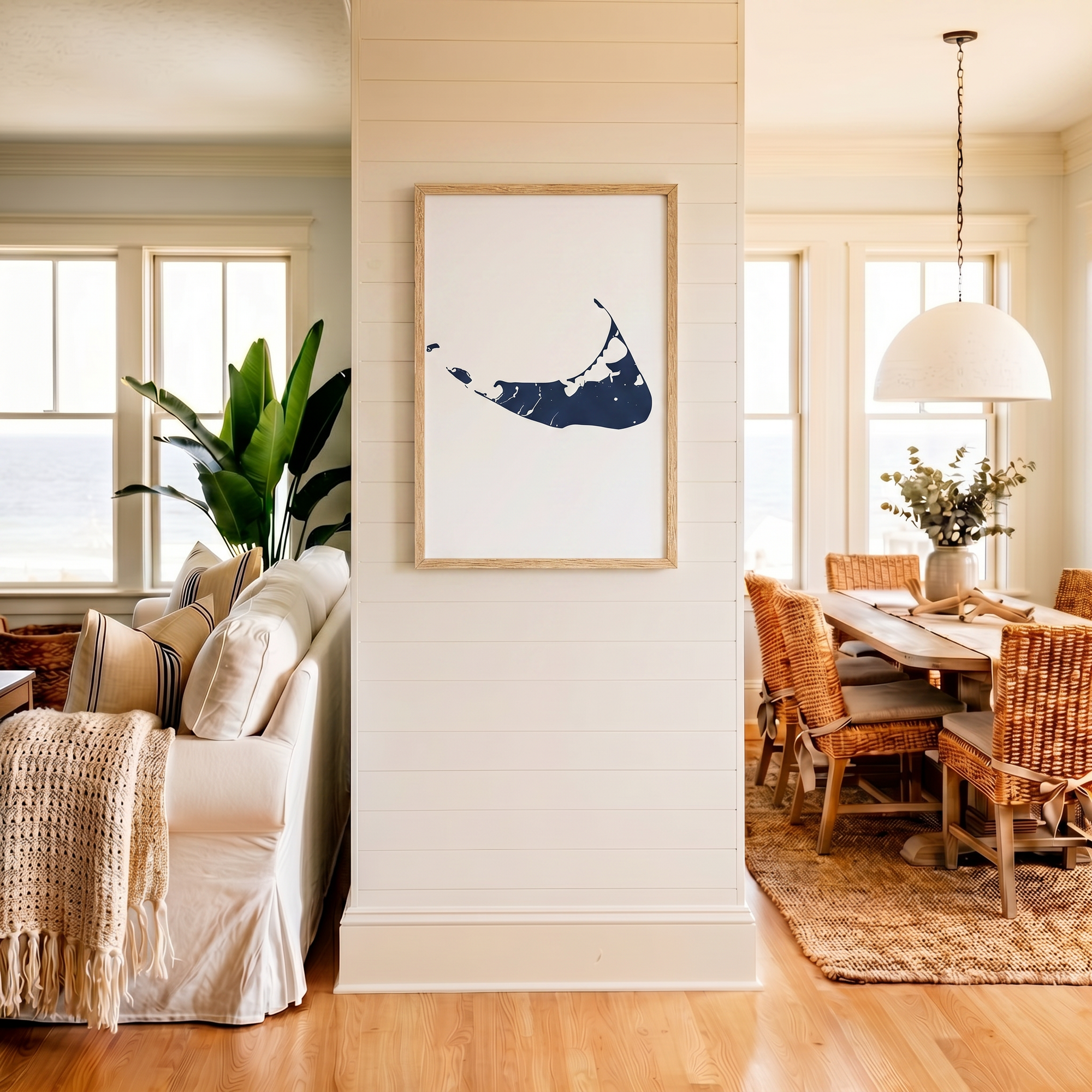 Nantucket matte map art in coastal setting