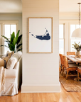 Nantucket matte map art in coastal setting