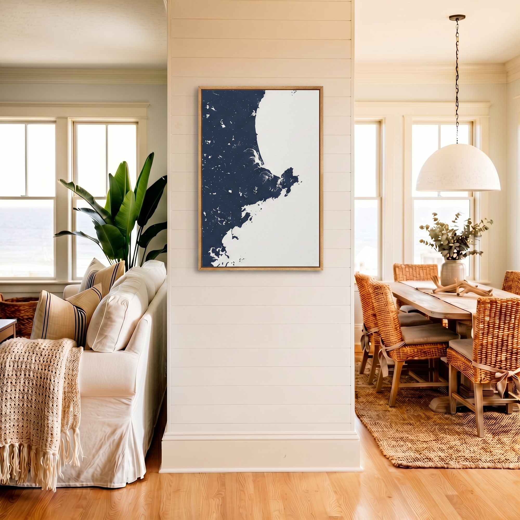 North Shore Massachusetts canvas map art in coastal setting
