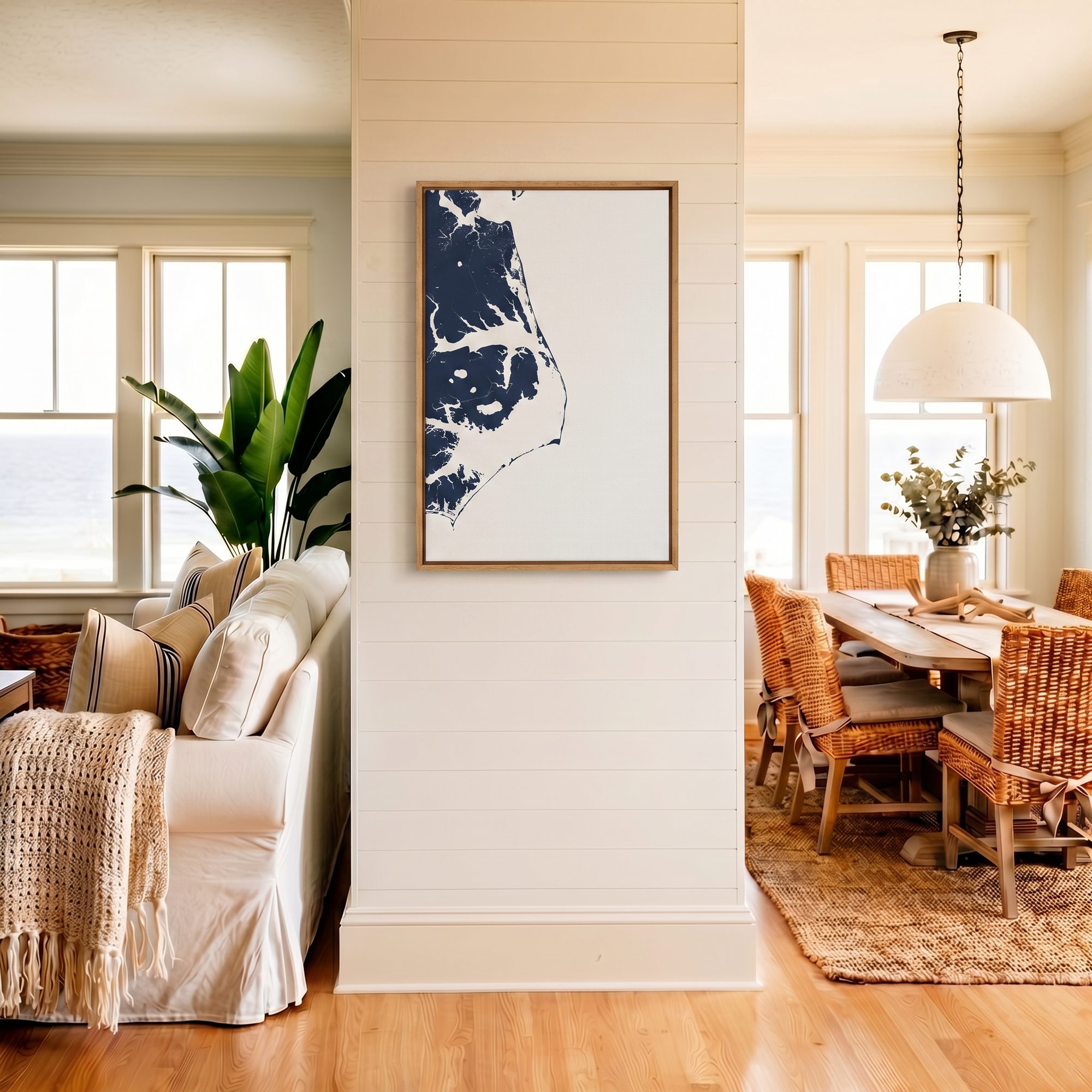 Outer Banks canvas map art in coastal setting