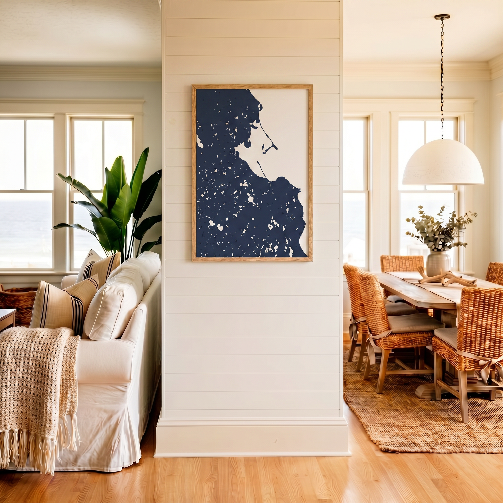 Plymouth matte map art in coastal setting