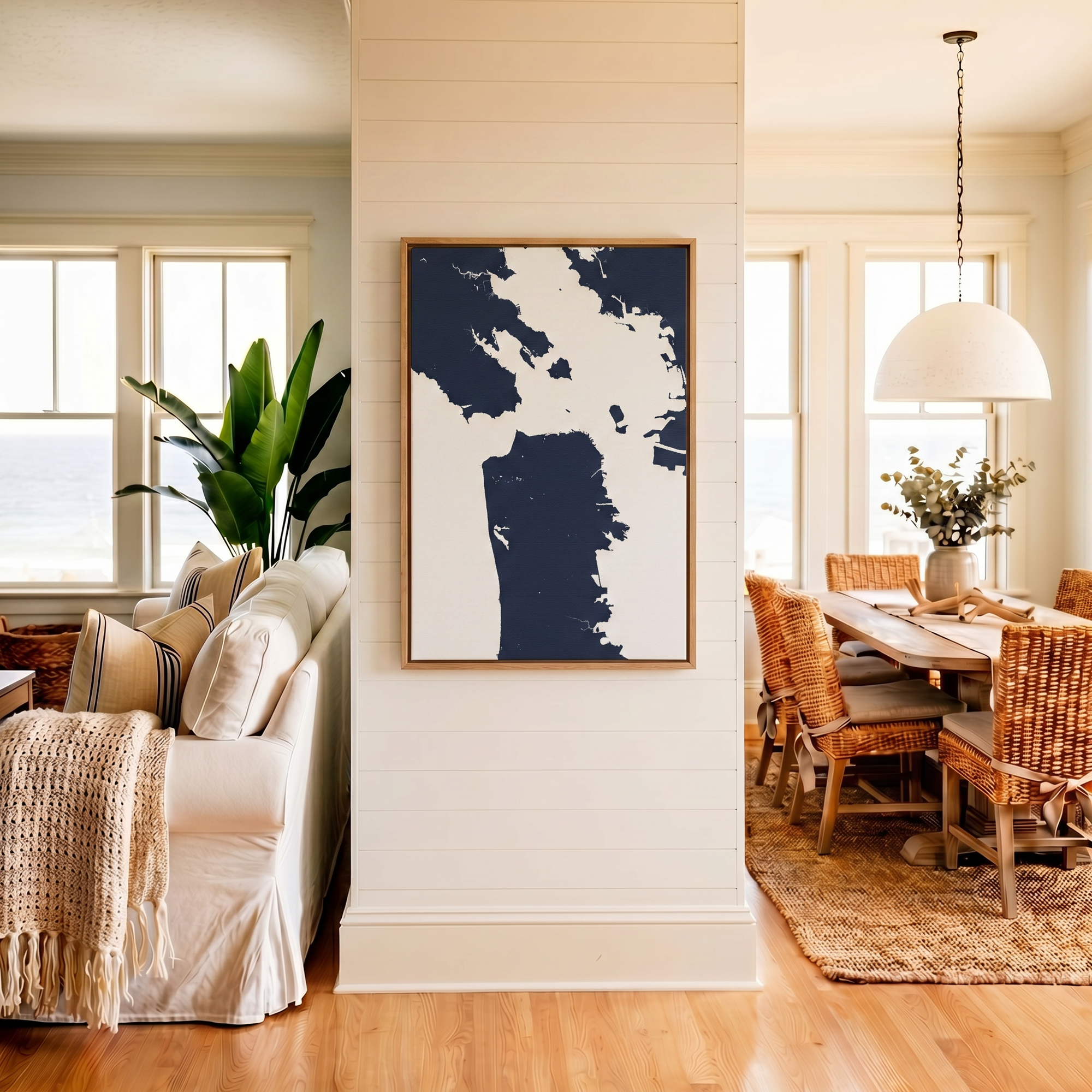 San Francisco canvas map art in coastal setting
