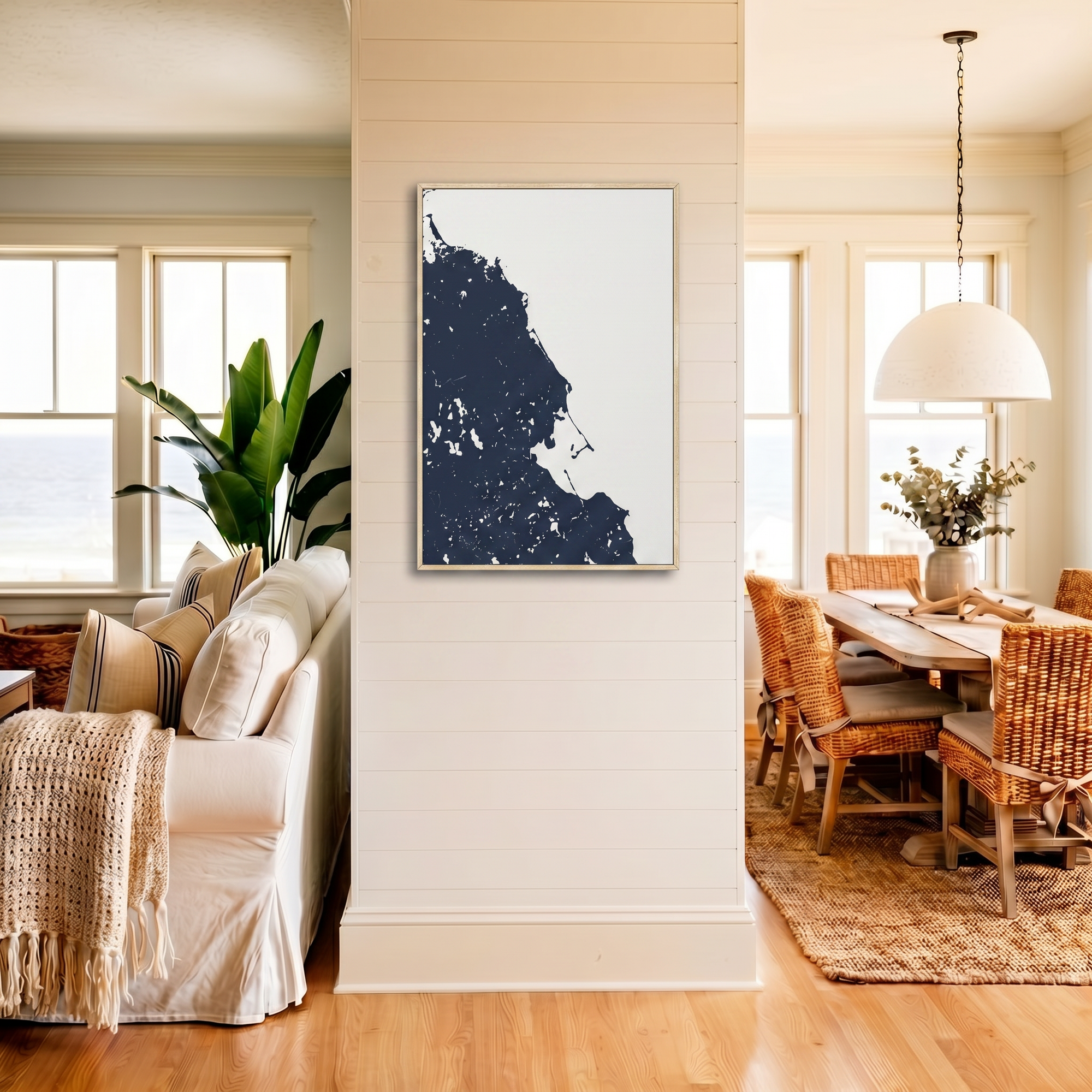 South Shore Massachusetts canvas map art in coastal setting