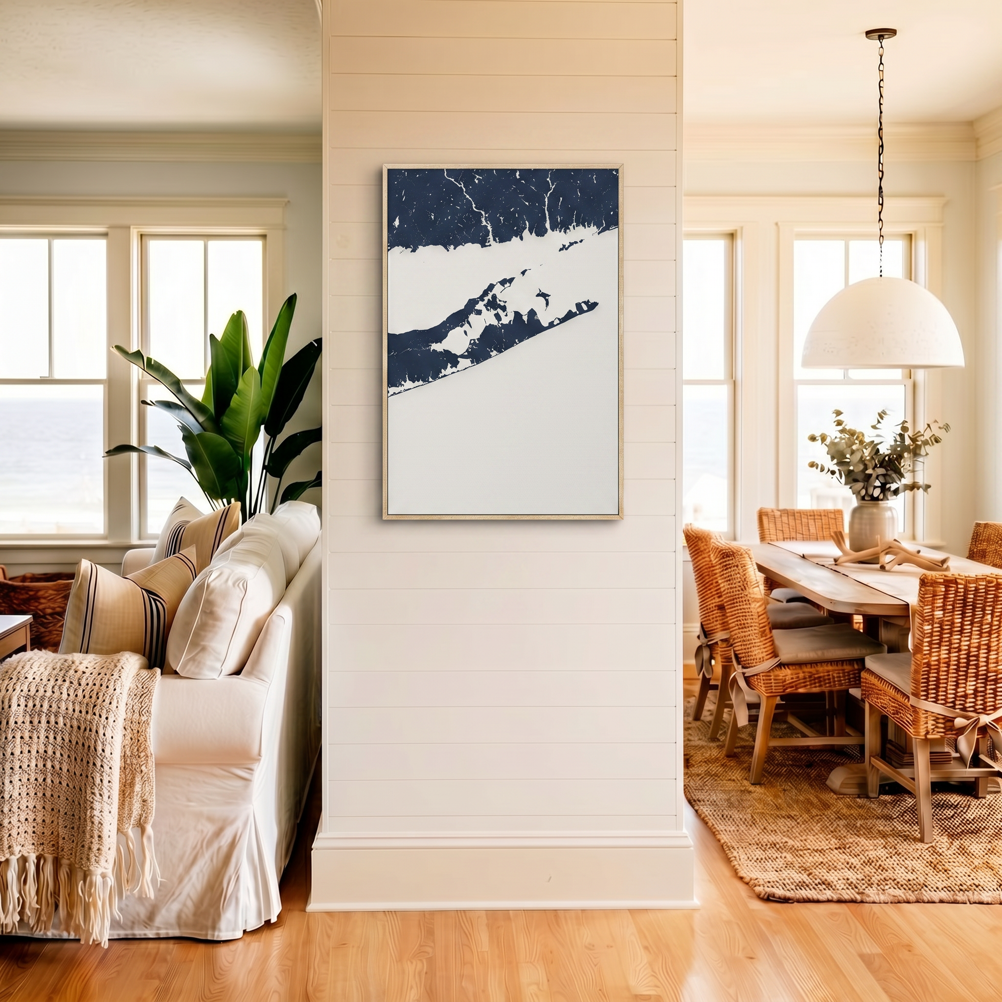 The Hamptons canvas map art in coastal setting