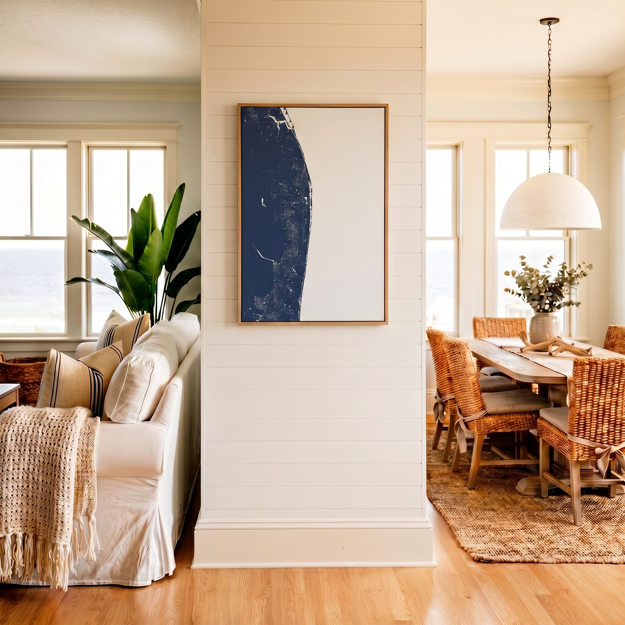 The Palm Beaches canvas map art in coastal setting