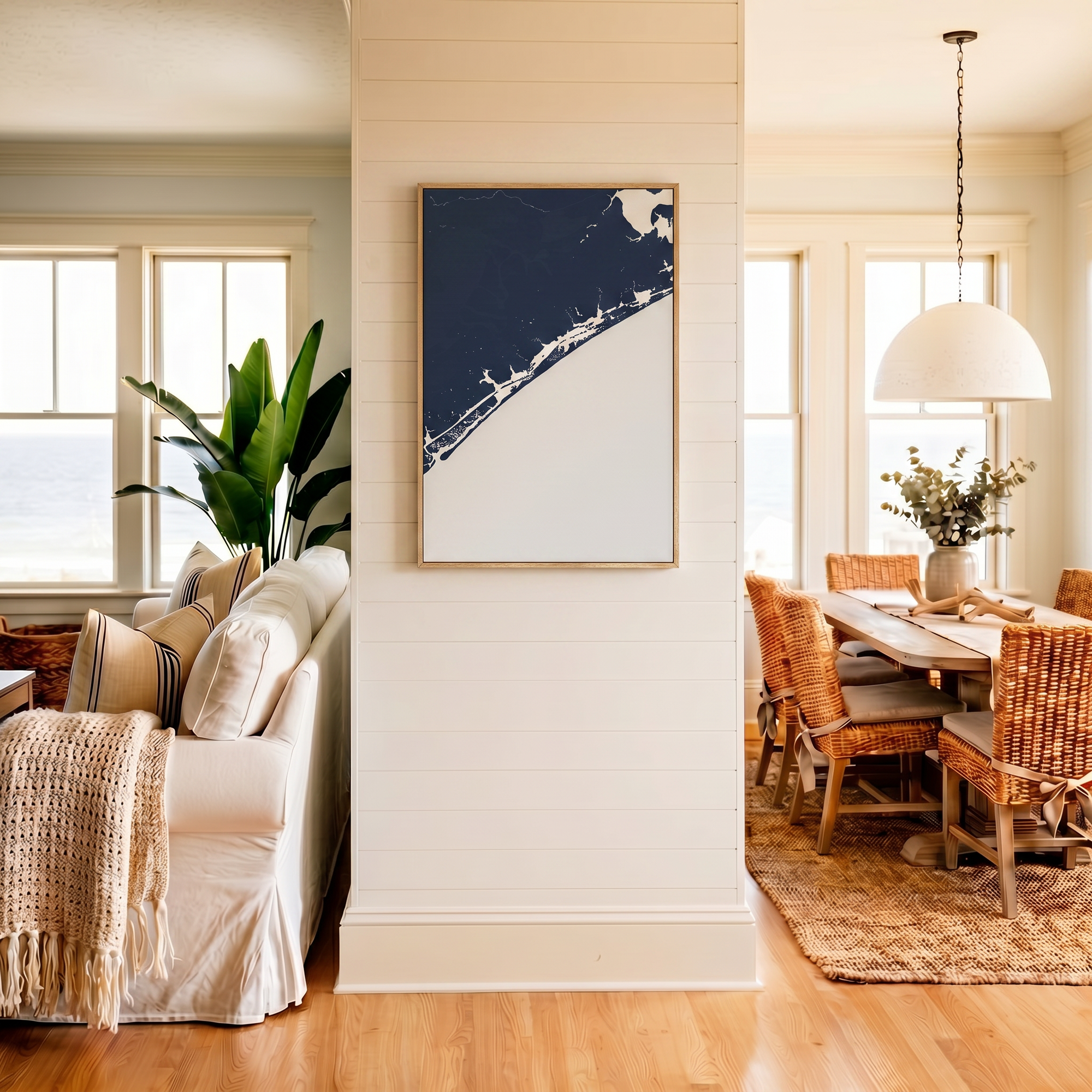 Topsail Island canvas map art in coastal setting