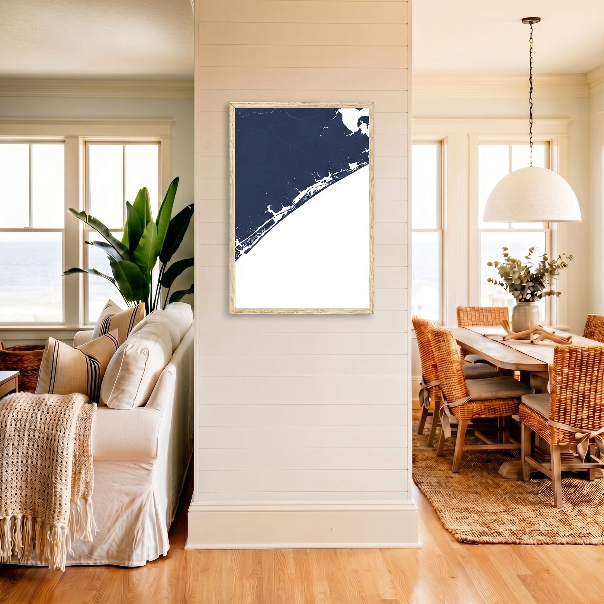 Topsail Island matte map art in coastal setting
