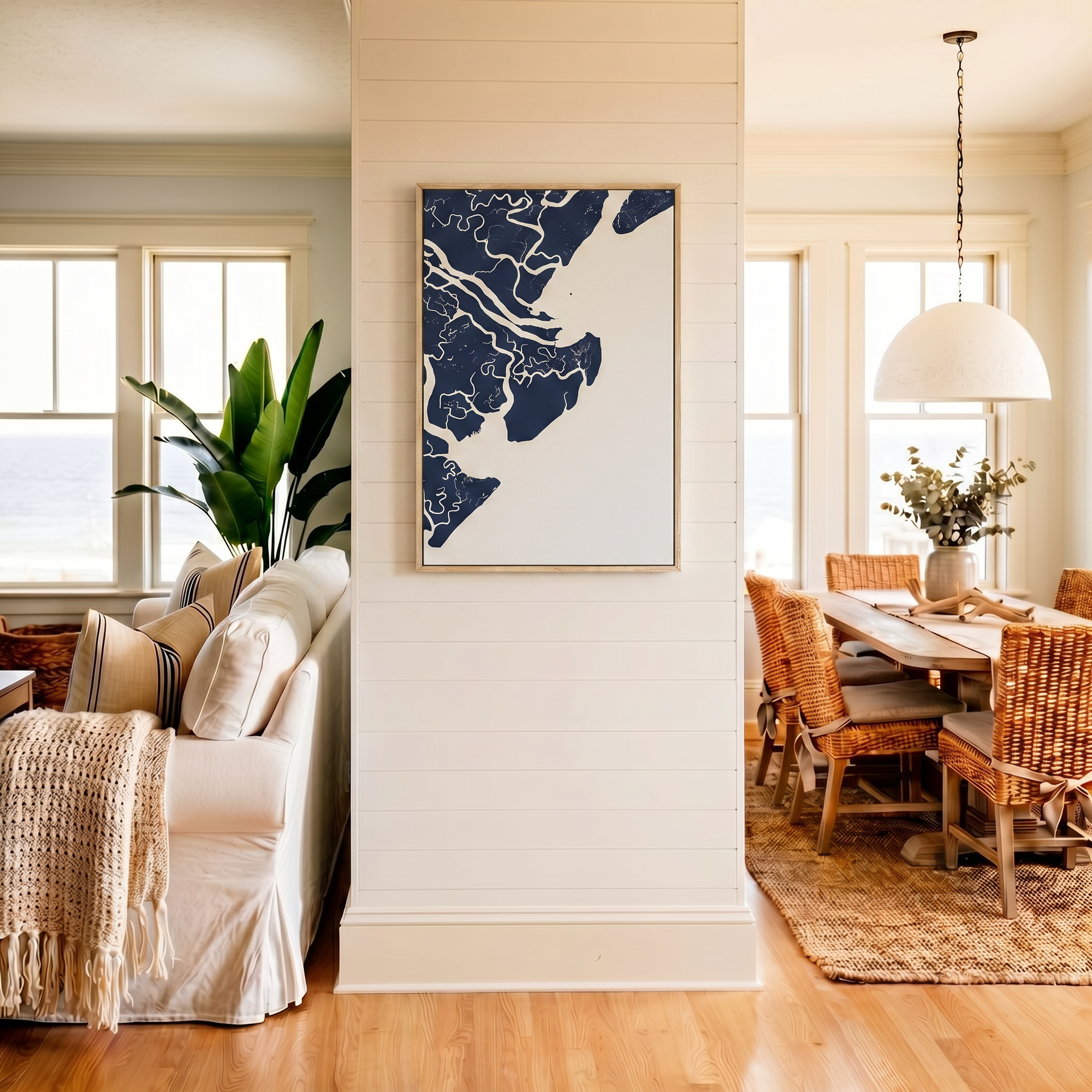 Tybee Island canvas map art in coastal setting