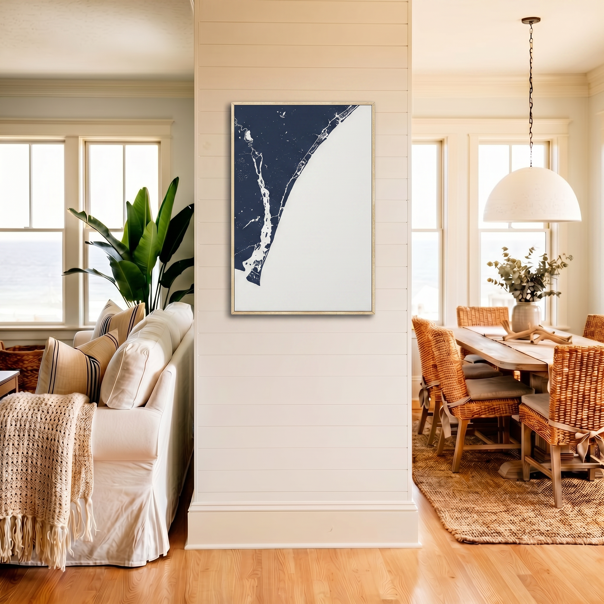 Wilmington canvas map art in coastal setting