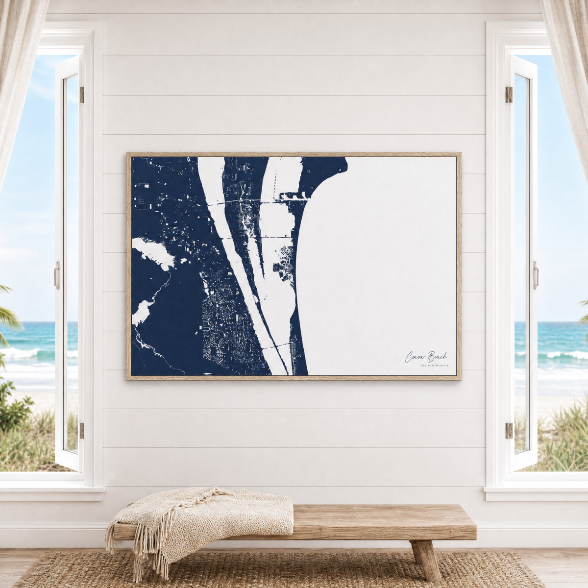 Cocoa Beach canvas map — window-scene interior