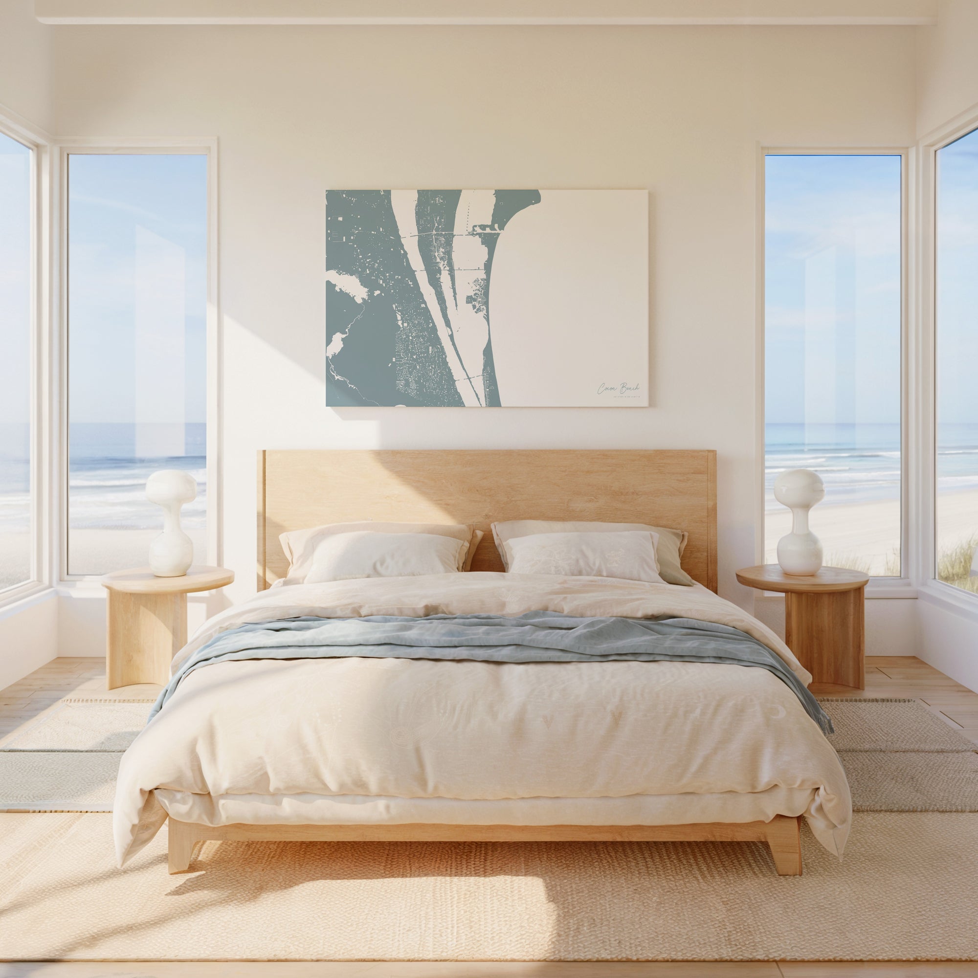 Cocoa Beach soft blue horizontal wrapped canvas map in the ratio 3:2 hand mockup
