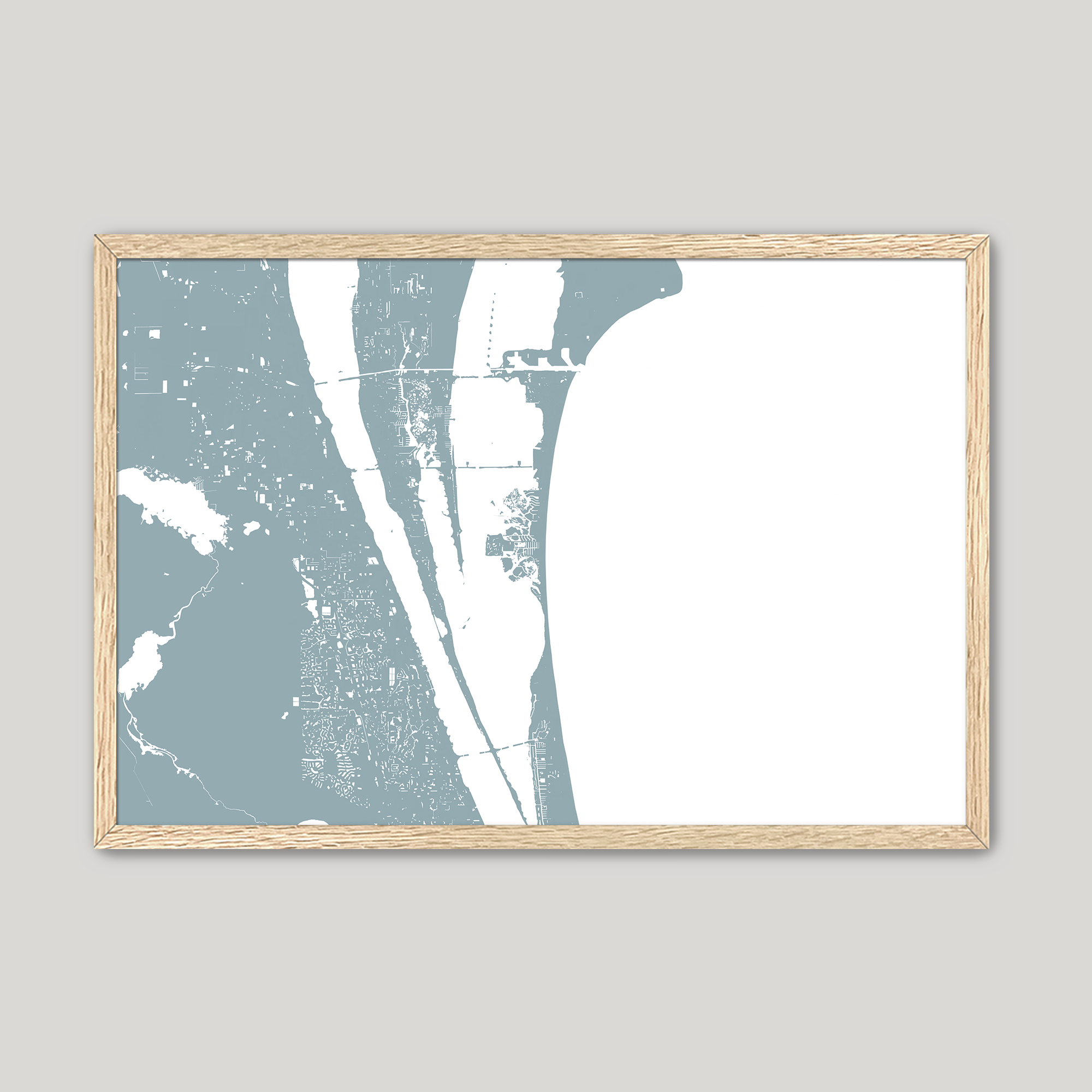 Cocoa Beach Coastal Map — Fine Art Print Horizontal, soft-blue, Oak, 10x8