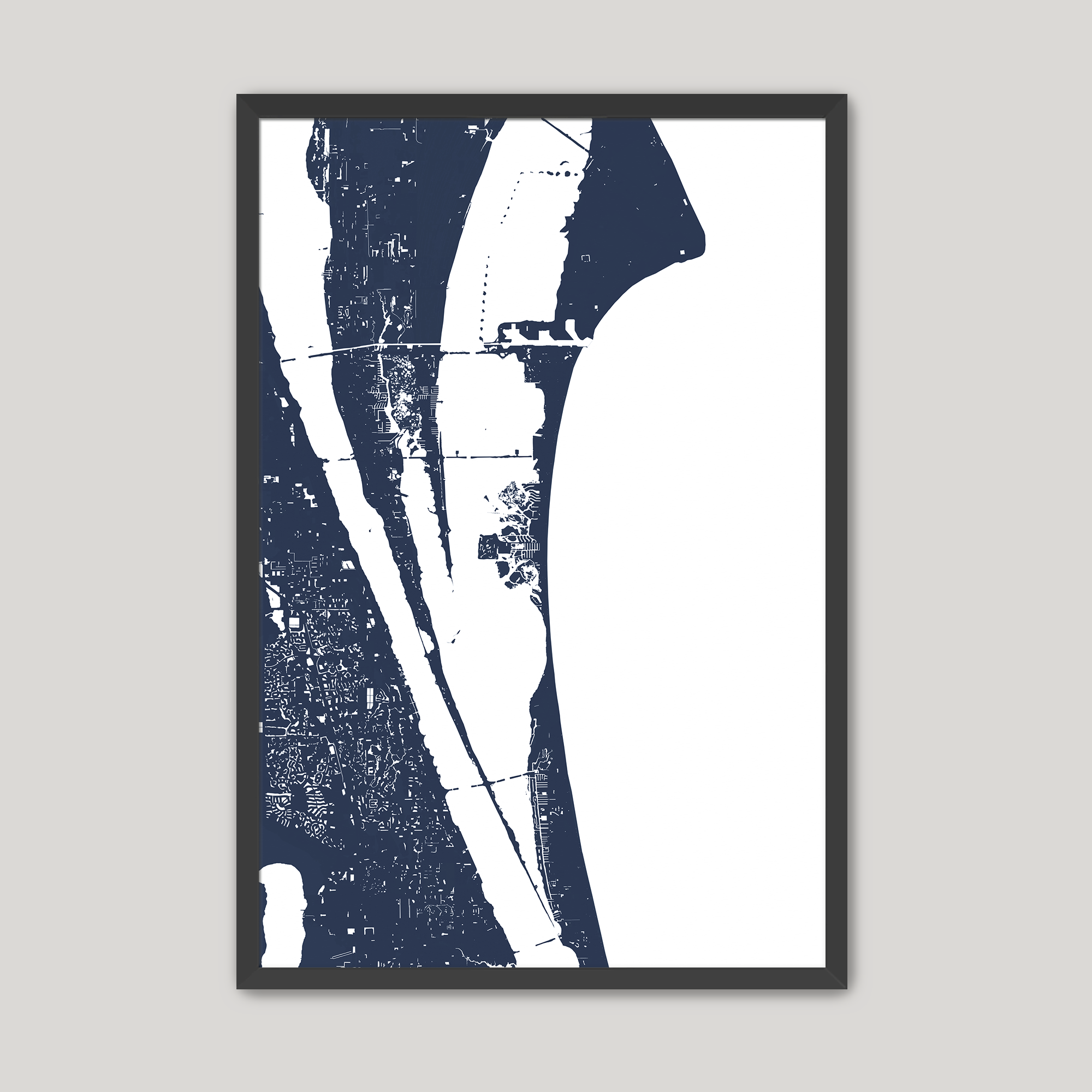 Cocoa Beach Coastal Map — Fine Art Print Vertical, navy, Black Frame, 8x10