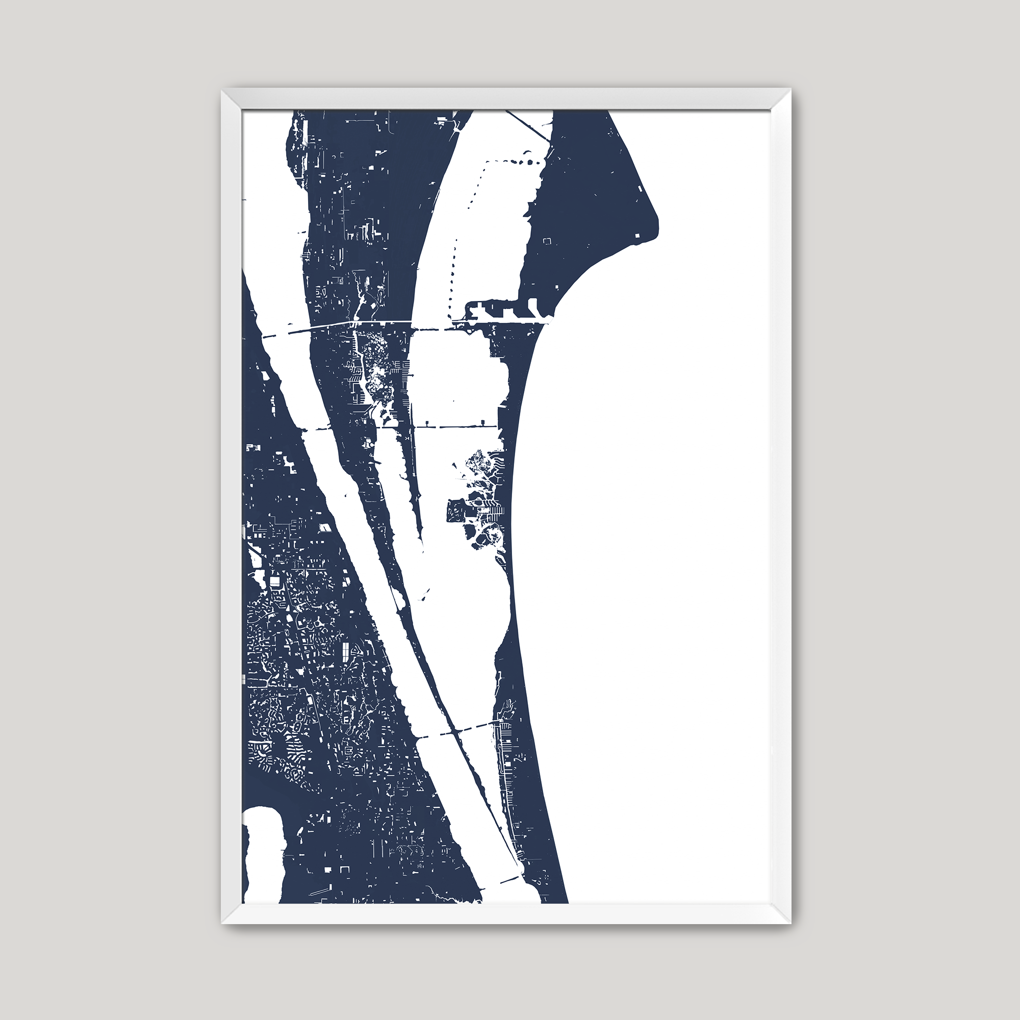 Cocoa Beach Coastal Map — Fine Art Print Vertical, navy, White Frame, 8x10
